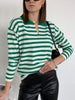 Autumn Stripe Pullover Women Casual Polo Collar Knitted Sweater Loose Long Sleeve Contrast Jumper Lady Vintage Knitwear