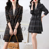 Autumn Thick Wool Plaid Matching Set Blazer And A-Line Mini Skirts Women Korean Long Blazer Office Lady Casual Two Piece Sets