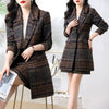 Autumn Thick Wool Plaid Matching Set Blazer And A-Line Mini Skirts Women Korean Long Blazer Office Lady Casual Two Piece Sets
