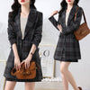 Autumn Thick Wool Plaid Matching Set Blazer And A-Line Mini Skirts Women Korean Long Blazer Office Lady Casual Two Piece Sets