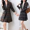 Autumn Thick Wool Plaid Matching Set Blazer And A-Line Mini Skirts Women Korean Long Blazer Office Lady Casual Two Piece Sets