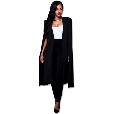 Autumn Thin Cloak Cape Blazer Women Coat Sexy Split Solid Long Casual Coats Tops Blazers Suits Office Jacket Feminino Pluse Size