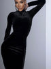 Autumn Velvet Maxi Dress Women Elegant Ruched Dress Sexy Long Sleeve Bodycon Dress Slim Solid Party Evening Long Dress