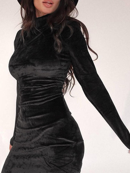 Autumn Velvet Maxi Dress Women Elegant Ruched Dress Sexy Long Sleeve Bodycon Dress Slim Solid Party Evening Long Dress