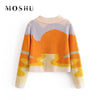 Autumn Vintage Sweater Knitted Cardigans Sweater Women Short Print Long Sleeve Turtleneck Sweater Cardigans Femme