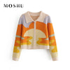Autumn Vintage Sweater Knitted Cardigans Sweater Women Short Print Long Sleeve Turtleneck Sweater Cardigans Femme