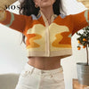 Autumn Vintage Sweater Knitted Cardigans Sweater Women Short Print Long Sleeve Turtleneck Sweater Cardigans Femme