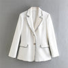 Autumn White Women Office Wear Single Breasted Blazer Coat Vintage Pockets Female Outerwear Chic Tops Clothing
