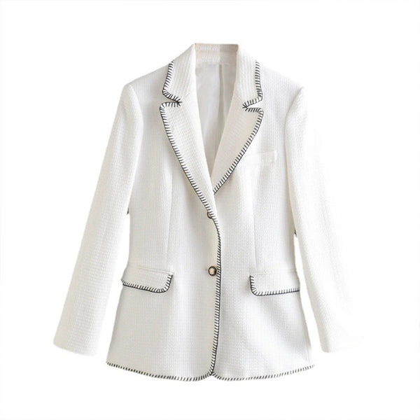 Autumn White Women Office Wear Single Breasted Blazer Coat Vintage Pockets Female Outerwear Chic Tops Clothing