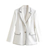 Autumn White Women Office Wear Single Breasted Blazer Coat Vintage Pockets Female Outerwear Chic Tops Clothing