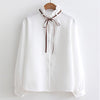 Autumn Winter New Long Sleeve Blouse Lotus leaf collar Bow Shirt Fashion Womens Solid Color Blouses Vintage Women Tops T639