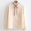Autumn Winter New Long Sleeve Blouse Lotus leaf collar Bow Shirt Fashion Womens Solid Color Blouses Vintage Women Tops T639