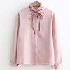 Autumn Winter New Long Sleeve Blouse Lotus leaf collar Bow Shirt Fashion Womens Solid Color Blouses Vintage Women Tops T639