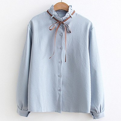 Autumn Winter New Long Sleeve Blouse Lotus leaf collar Bow Shirt Fashion Womens Solid Color Blouses Vintage Women Tops T639