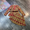 Autumn Winter 2022 Designer Brand Office 2 Piece Outfits Belted Plaid Blazer Suits Pleated Mini Skirt Clothing Sets For Female