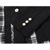 Autumn Winter 2023 Women Korean Style Stitched Design Black Plaid Suit Coat Long Sleeve Loose Silhouette Bandage Jacket Blazer