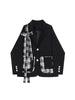 Autumn Winter 2023 Women Korean Style Stitched Design Black Plaid Suit Coat Long Sleeve Loose Silhouette Bandage Jacket Blazer