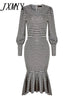 Autumn/Winter 2023 product two-piece temperament slim-fit houndstooth jacket waist bag hip fishtail skirt suit women