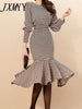 Autumn/Winter 2023 product two-piece temperament slim-fit houndstooth jacket waist bag hip fishtail skirt suit women