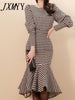 Autumn/Winter 2023 product two-piece temperament slim-fit houndstooth jacket waist bag hip fishtail skirt suit women