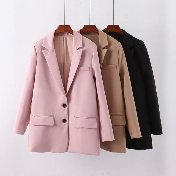 Autumn Winter Baggy Notched Collar Lady Coat Kurtki Damskie Women Casual Solid Blazers Single Breasted Jacket Outerwear