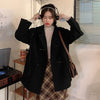 Autumn Winter Black Blazer Women Horn Button Notched Woolen Outerwear Elegant Long Sleeve OL Double Breasted Suit Femme Fashion