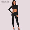 Autumn Winter Black Bodycon Jumpsuit Sexy Two Piece Hollow Out Bandage Rompers Womens Jumpsuit Club Party Women Rompers