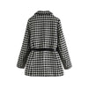 Autumn Winter Blazer Woolen Coat Women Elegant Double Breasted Houndstooth Thick Office Work Jacket Suit With Waist Bag