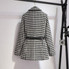 Autumn Winter Blazer Woolen Coat Women Elegant Double Breasted Houndstooth Thick Office Work Jacket Suit With Waist Bag