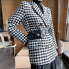 Autumn Winter Blazer Woolen Coat Women Waist Bag Houndstooth Woolen Coat Suit Thick Loose Elegant Double Breasted Ladies Jacket