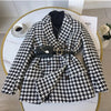 Autumn Winter Blazer Woolen Coat Women Waist Bag Houndstooth Woolen Coat Suit Thick Loose Elegant Double Breasted Ladies Jacket