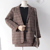 Autumn Winter Casual 2 Piece Set Woman Vintage Plaid Single-breasted Long Sleeve Blazer Jacket + High Waist Pencil Skirt Suit