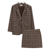 Autumn Winter Casual 2 Piece Set Woman Vintage Plaid Single-breasted Long Sleeve Blazer Jacket + High Waist Pencil Skirt Suit