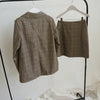 Autumn Winter Casual 2 Piece Set Woman Vintage Plaid Single-breasted Long Sleeve Lapel Blazer Jacket + High Waist Skirt Suit