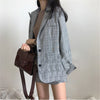 Autumn Winter Casual 2 Piece Set Woman Vintage Plaid Single-breasted Long Sleeve Lapel Blazer Jacket + High Waist Skirt Suit
