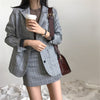 Autumn Winter Casual 2 Piece Set Woman Vintage Plaid Single-breasted Long Sleeve Lapel Blazer Jacket + High Waist Skirt Suit