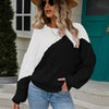 Autumn Winter Casual Pullover Women Loose Patchwork Knitted Sweaters Vintage Bat Sleeve Knitwear Female Elegant O Neck Jumpers