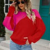 Autumn Winter Casual Pullover Women Loose Patchwork Knitted Sweaters Vintage Bat Sleeve Knitwear Female Elegant O Neck Jumpers