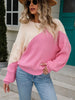 Autumn Winter Casual Pullover Women Loose Patchwork Knitted Sweaters Vintage Bat Sleeve Knitwear Female Elegant O Neck Jumpers
