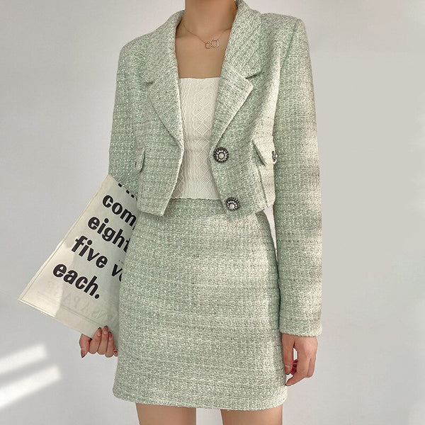 Autumn Winter Clothes 2023 Women Elegant Wool Jacket +mini Skirt Two Piece Set Korean Ladies Outfits