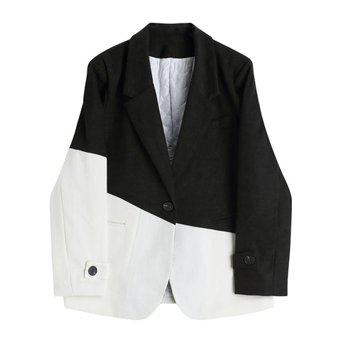 Autumn Winter Design Sense Black White Contrast Color Casual Suit Women Jacket Female Temperament Loose All-match Office Style