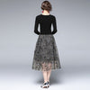 Autumn Winter Elegant Stretch V Neck Knitted Patchwork Butterfly Embroidered Dress Women Black One-Piece Office Mesh Vestidos