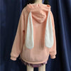 Autumn Winter Emo Bunny Hoodie Women Zip Up Kawaii Sweatshirt Rabbit Ears Jacket Black Girls Streetwear Japanese Loose Coats