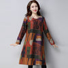 Autumn Winter Ethnic Woolen Long Sleeve O-Neck Women Dress Graffiti Patchwork Casual Loose Midi Dress Vestido Mujer