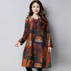 Autumn Winter Ethnic Woolen Long Sleeve O-Neck Women Dress Graffiti Patchwork Casual Loose Midi Dress Vestido Mujer