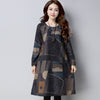 Autumn Winter Ethnic Woolen Long Sleeve O-Neck Women Dress Graffiti Patchwork Casual Loose Midi Dress Vestido Mujer