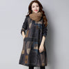 Autumn Winter Ethnic Woolen Long Sleeve O-Neck Women Dress Graffiti Patchwork Casual Loose Midi Dress Vestido Mujer