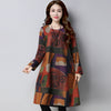 Autumn Winter Ethnic Woolen Long Sleeve O-Neck Women Dress Graffiti Patchwork Casual Loose Midi Dress Vestido Mujer