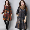 Autumn Winter Ethnic Woolen Long Sleeve O-Neck Women Dress Graffiti Patchwork Casual Loose Midi Dress Vestido Mujer