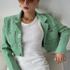 Autumn Winter Korean Gothic Kawaii Streetwear Bird Lattice Design Green Female Short Tweed Blazers Short Plaid Coat  Y11